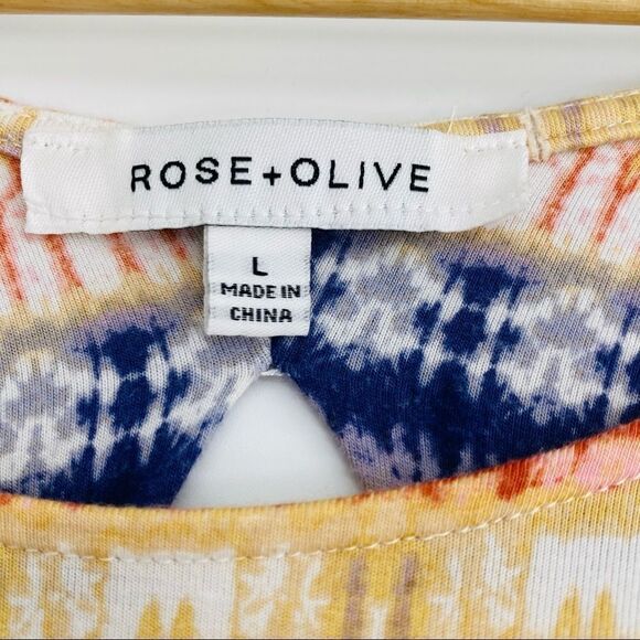 Rose + Olive earth tone orange navy high low boho draped back tank size large - Picture 4 of 6